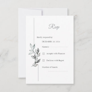 Classic Black & White Foliage Wedding RSVP Card