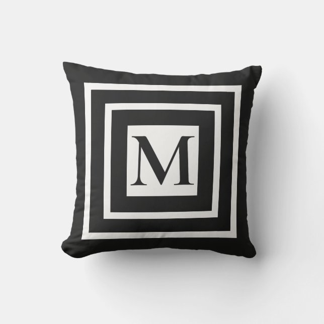 Classic black white framed monogram cushion (Front)