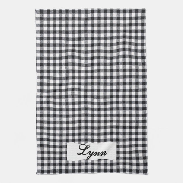 Classic Black & White Gingham | Personalized Name Tea Towel (Vertical)