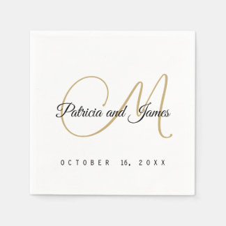 Classic Black White Gold Monogram Elegant Wedding Napkin