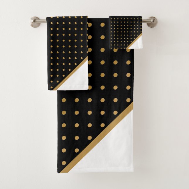 CLASSIC BLACK WHITE GOLD SPOT 2 BATHROOM TOWEL SET (Insitu)