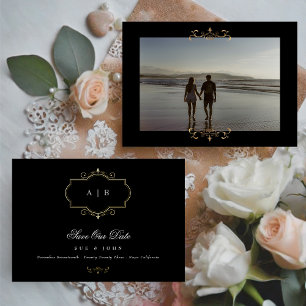 classic black white gold wedding save the date