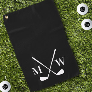 Classic Black White Golf Clubs Monogram Towel