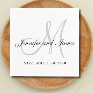 Classic Black White Grey Monogram Paper Napkins
