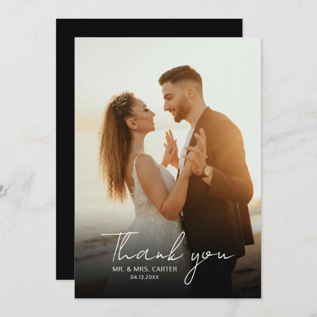 Classic Black & White Handwriting Script Wedding Thank You Card (Front/Back)