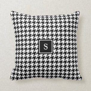 Classic Black White Houndstooth Custom Monogram Cushion