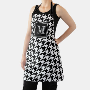 Classic Black White Houndstooth Modern Monogram Apron