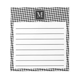 Classic Black White Houndstooth Modern Monogram Notepad