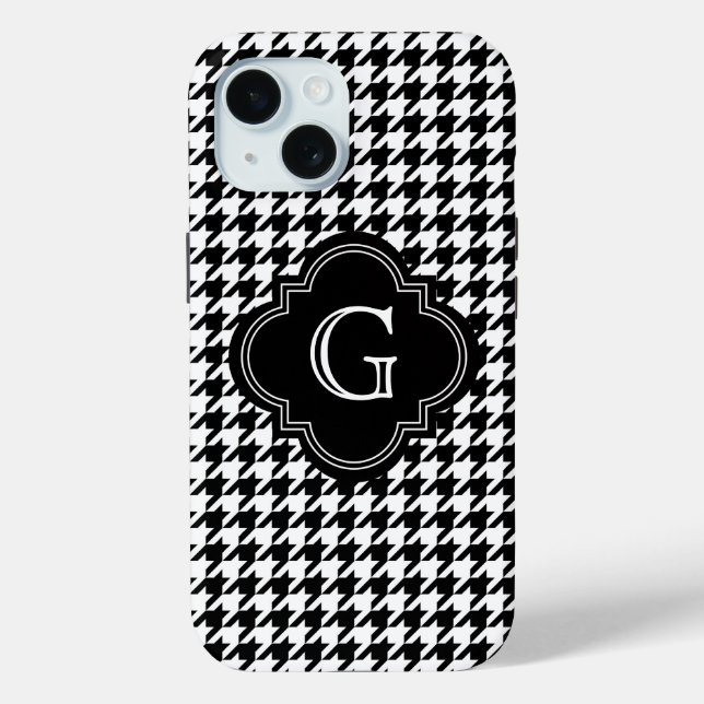 Classic Black White Houndstooth With Monogram Case-Mate iPhone Case (Back)
