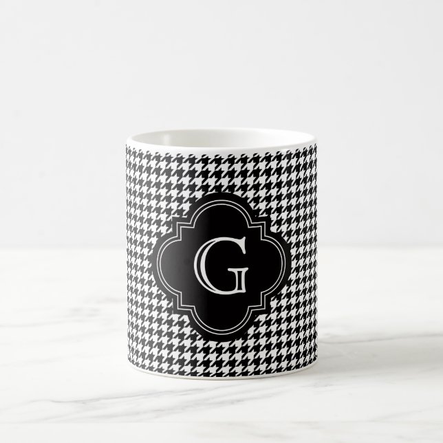 Classic Black White Houndstooth With Monogram Coffee Mug (Center)