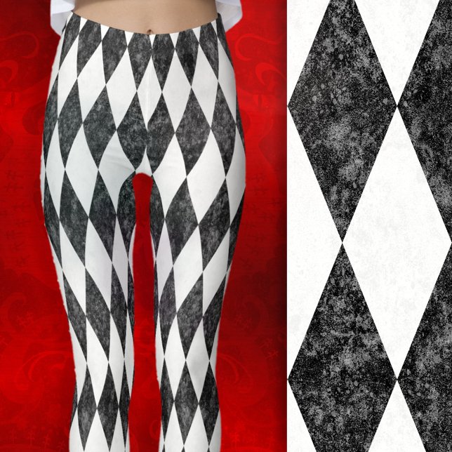 Classic Black White-Ice Harlequin Diamond Argyle Leggings (Close-up of black/white texturing)