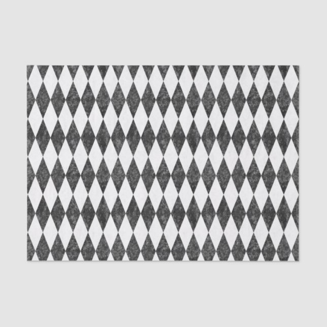 Classic Black White-Ice Harlequin Diamond Argyle Tissue Paper (Front)