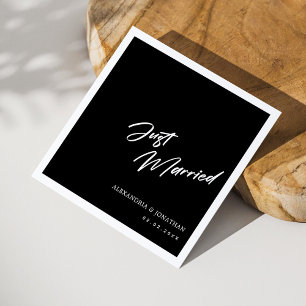 Classic Black & White Just Married Script Wedding Napkin
