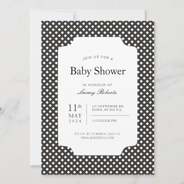 Classic Black White Lattice Plaid - Diamond Shape Invitation (Front)