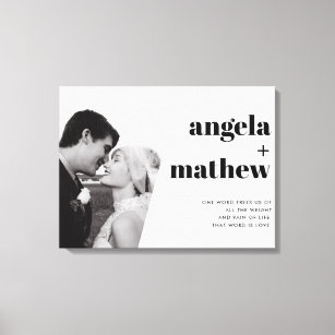 Classic black white love quote photo names wedding canvas print