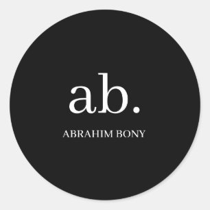 Classic Black White Minimal Monogram Design Round Sticker