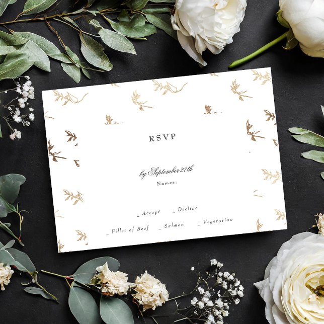 classic black white monogram gold crest wedding RSVP card (Creator Uploaded)