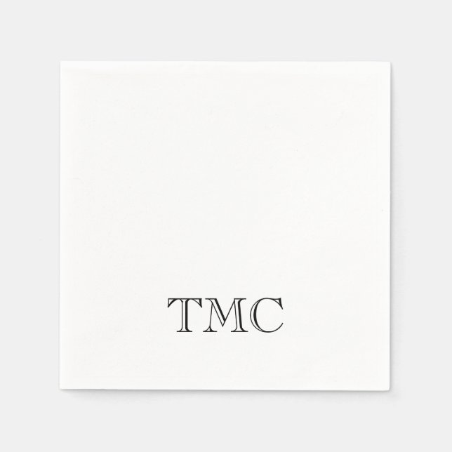 Classic Black White Monogram Initials Elegant  Napkin (Front)