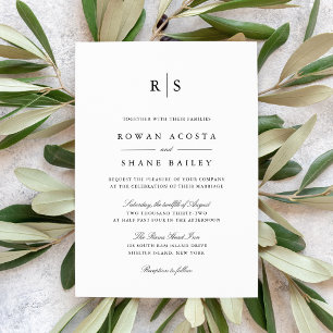 Classic Black & White Monogram Wedding Invitation