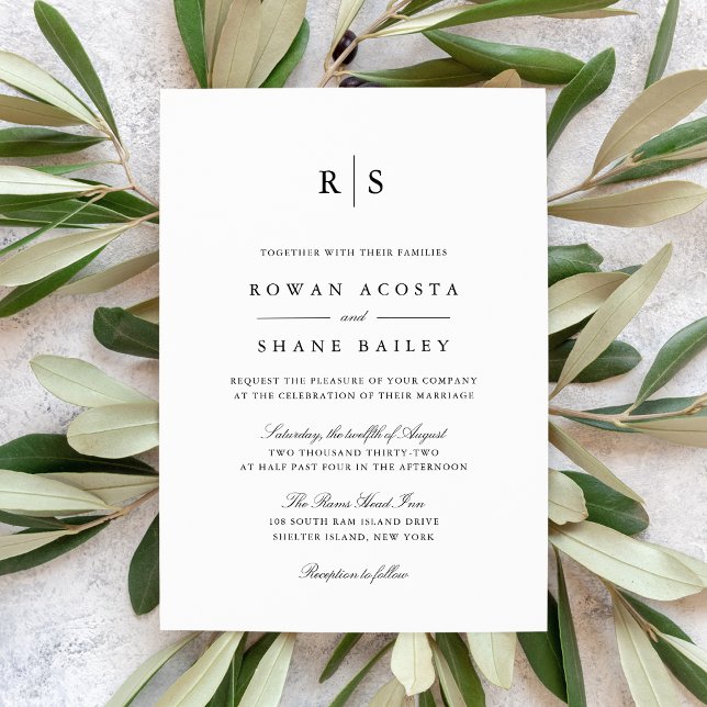 Classic Black & White Monogram Wedding Invitation (Creator Uploaded)