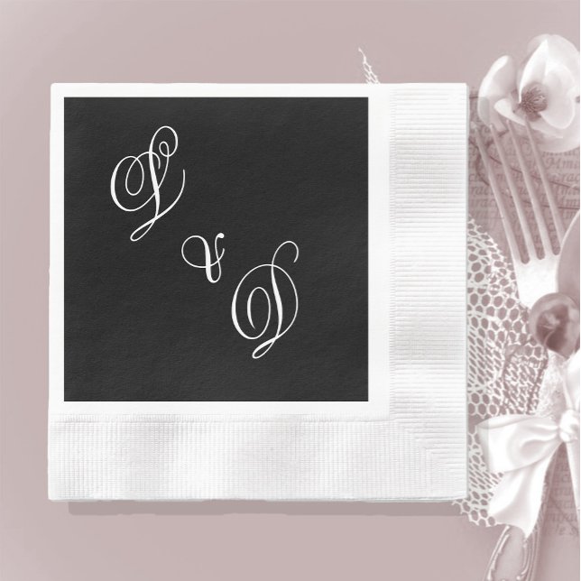 Classic Black White Monogram Wedding Napkin (Creator Uploaded)