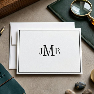 Classic Black & White Monogrammed flat Thank You Card