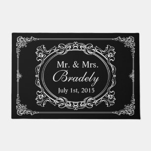 Classic Black White Mr Mrs Wedding Art Deco Frame Doormat