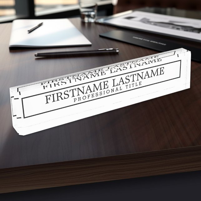 Classic Black White Name & Professional Title Nameplate (Personalized Name Plate)