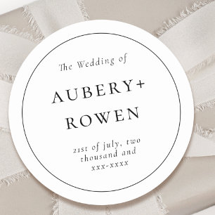 Classic Black White Personalised Names Wedding Classic Round Sticker