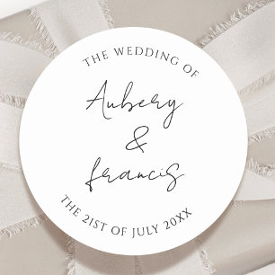 Classic Black White Personalised Names Wedding Round Sticker