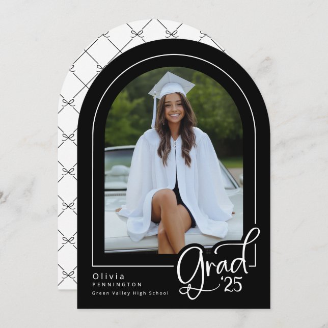 Classic Black White Photo 2025 Grad Announcement (Front/Back)