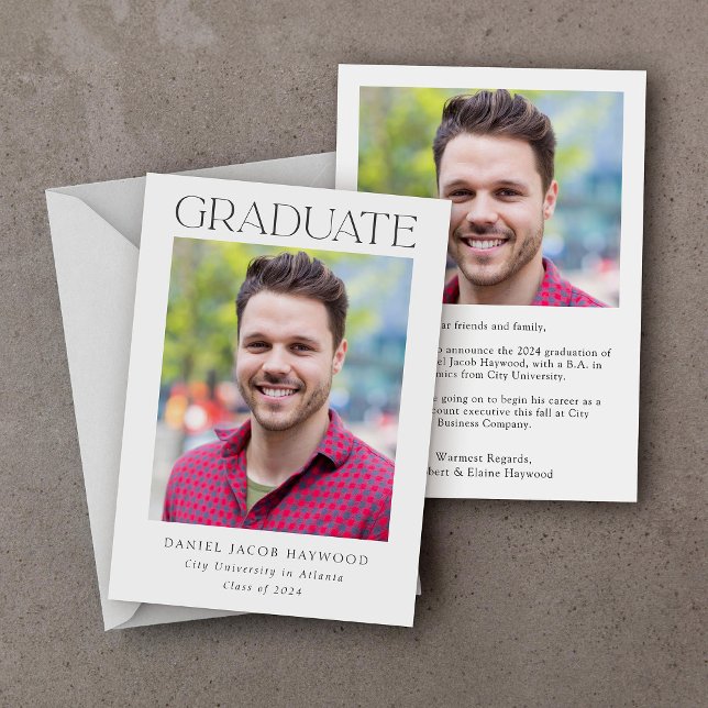 Classic Black White Photo Graduation Announcement (Creator Uploaded)