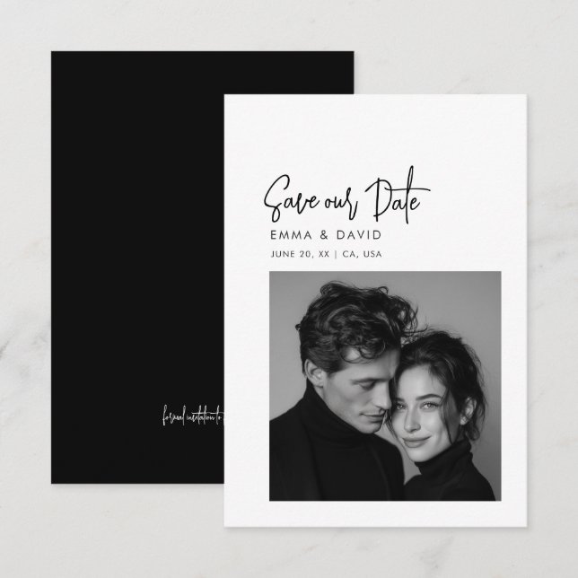 Classic Black & White Photo Wedding Save the Date (Front/Back)