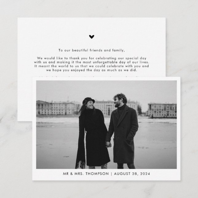 Classic Black & White Photo Wedding Thank You Card (Front/Back)