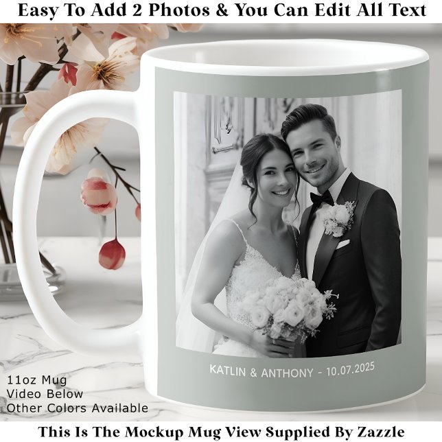 Classic Black & White Photos Sage Green Gray Coffee Mug (Creator Uploaded)