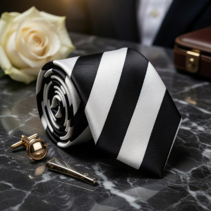  Classic Black White Pinstripe Tie