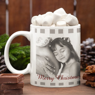 Classic Black white Plaid Tartan Family Photo  Large Coffee Mug
