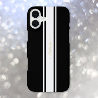 Classic Black White Racing Stripes Gold Monogram