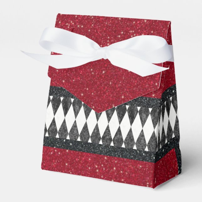 Classic Black White Red Harlequin Diamond Argyle Favour Box (Front Side)