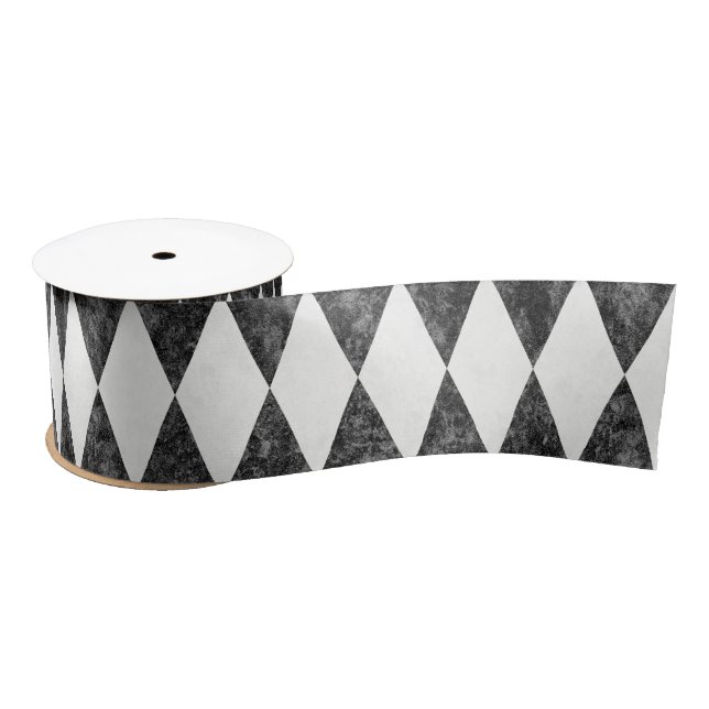 Classic Black White Red Harlequin Diamond Argyle  Satin Ribbon (Spool)