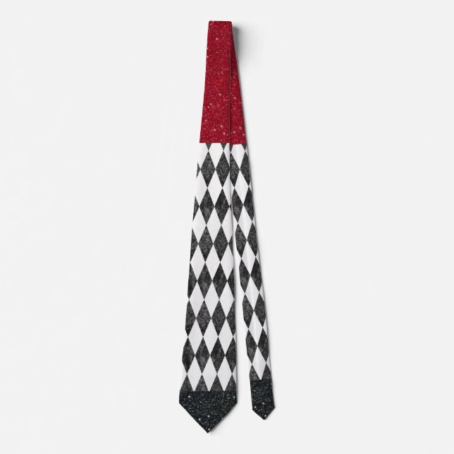 Classic Black White Red Harlequin Diamond Argyle Tie (Front)