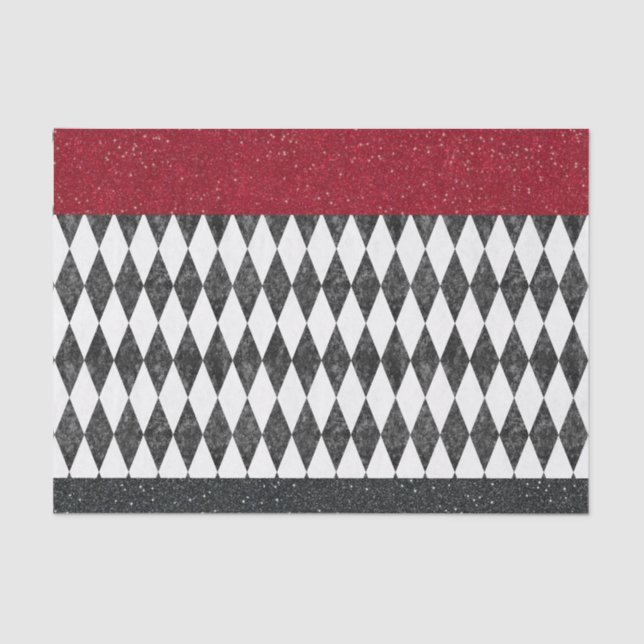 Classic Black White Red Harlequin Diamond Argyle Tissue Paper (Front)