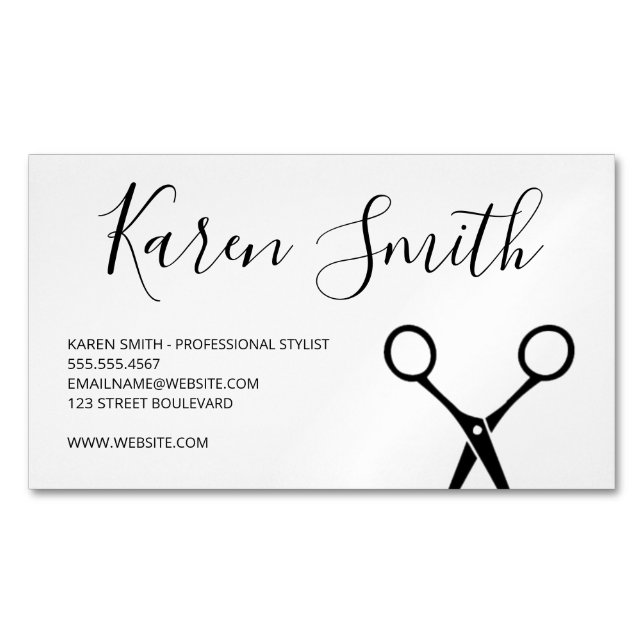 Classic Black White / Salon Stylist Magnetic Business Card (Front)