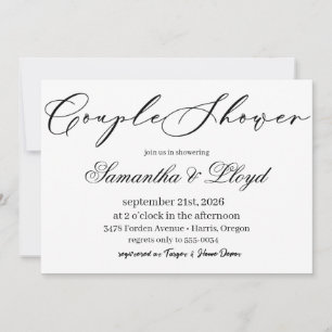 Classic Black & White Script Couples Bridal Shower Invitation