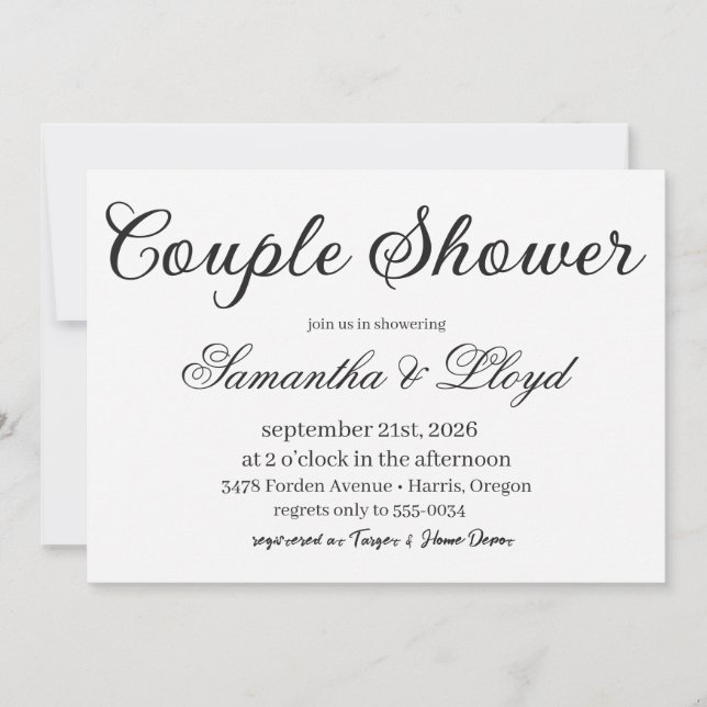 Classic Black & White Script Couples Bridal Shower Invitation (Front)