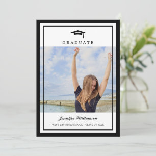 Classic Black & White Script Graduation Two Photo Invitation