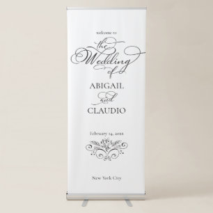 Classic Black & White Script Wedding Entrance Retractable Banner