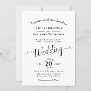 Classic Black & White Simple Elegant Wedding Invitation