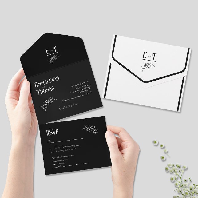 Classic Black White Simple Modern Wedding All In One Invitation (Creator Uploaded)
