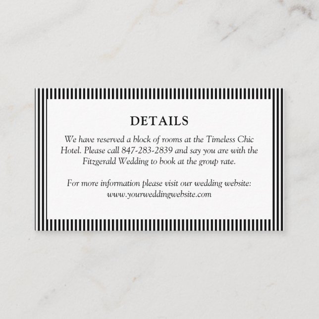 Classic Black & White Simple Thin Striped Wedding Enclosure Card (Front)